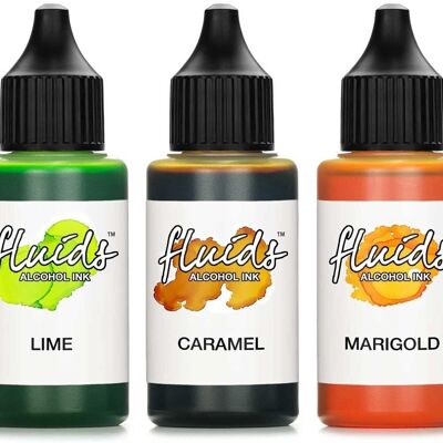 3x 30ml Alcohol Ink Set LIME, CARAMEL, MARIGOLD