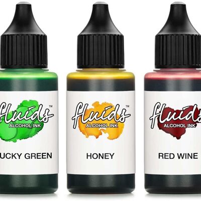 3x 30ml Alcohol Ink Set LUCKY GREEN, HONEY, RED WINE