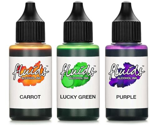 3x 30ml Alcohol Ink Set CARROT, LUCKY GREEN, PURPLE