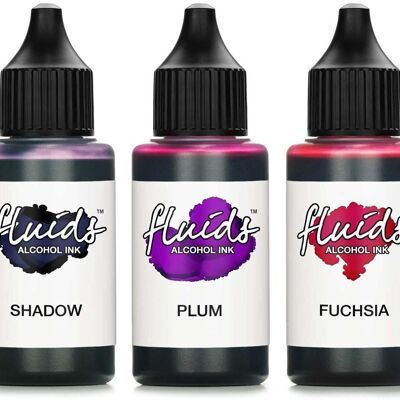 3x 30ml Alcohol Ink Set SHADOW, PLUM, FUCHSIA