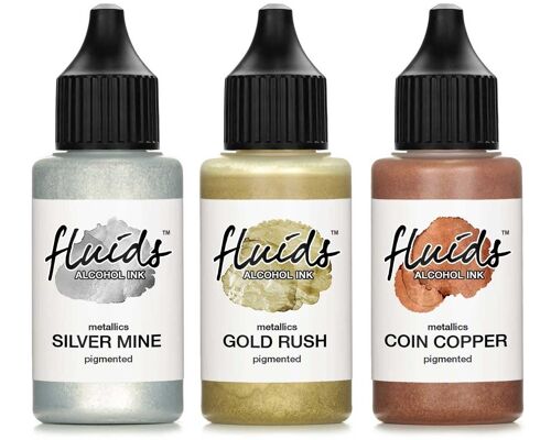 3x 30ml Alcohol Ink Set GOLD RUSH, SILVER MINE, COIN COPPER