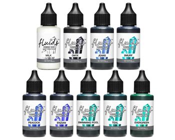 9x 30 ml Octopus Fluids Resin Ink Set BLEU, pour résine époxy 1