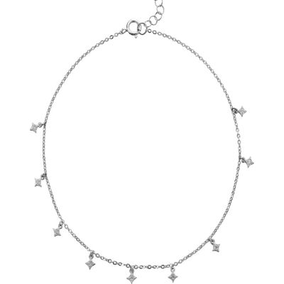 Zirconia anklet - charm 3mm - 22+3 - rhodium silver