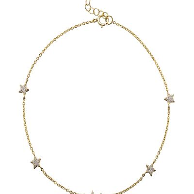 Zirconia anklet - star 5.5mm - 22+3 cm - gold plated