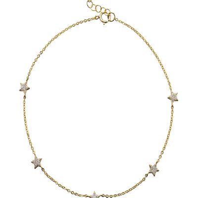 Zirconia anklet - star 5.5mm - 22+3 cm - gold plated