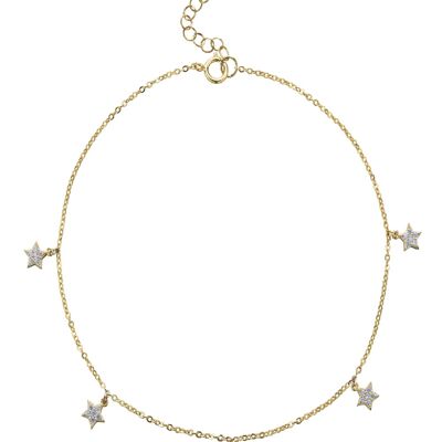 Zirconia anklet - 5mm star - 22+3 cm - gold plated