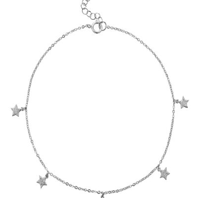 Zirconia anklet - star 5mm - 22+3 - rhodium silver