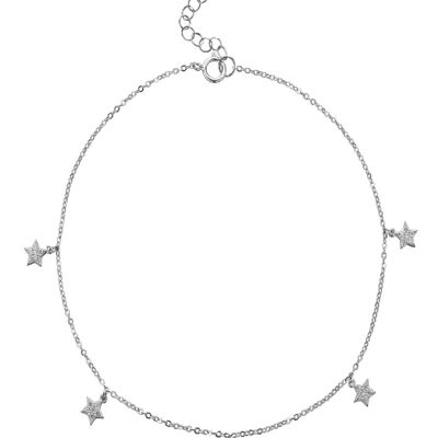 Chaîne de cheville zircone - étoile 5mm - 22+3 - argent rhodié