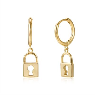 Hoop earrings - 10+11mm hoop - padlock - gold plated