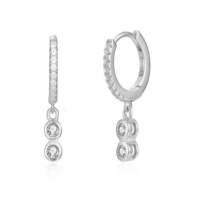 Zirconia hoop earrings 11+6 mm rhodium silver