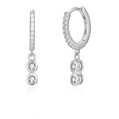 Zirconia hoop earrings 11+6 mm rhodium silver
