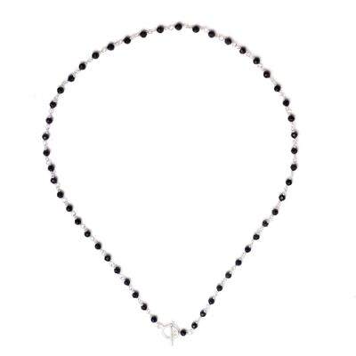 Collier minéral - 40cm - onyx noir - argent