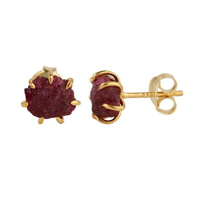 Garnet mineral earrings - ~10*8 mm - gold plated