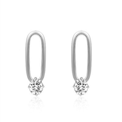 White zirconia earrings - 15 mm - rhodium silver