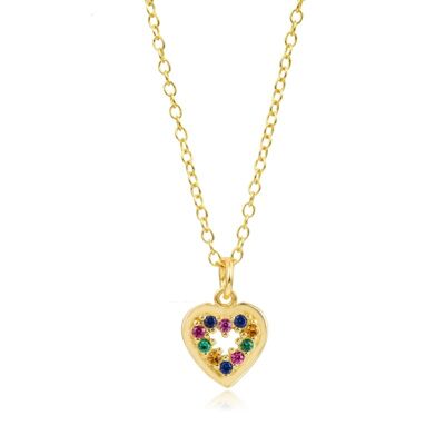 Heart necklace - multi zirconia - 38+4 mm - gold plated