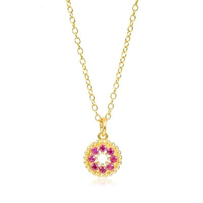 Circle necklace - ruby zirconia - 38+4 mm - gold plated