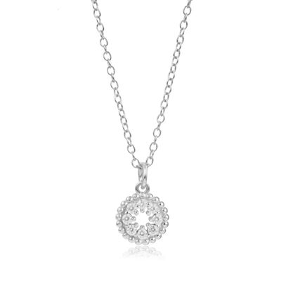 Circle necklace - white zirconia - 38+4 mm - rhodium silver