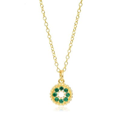 Circle necklace - green zirconia - 38+4 mm - gold plated