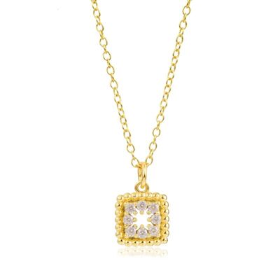 Square necklace - white zirconia - 38+4 mm - gold plated