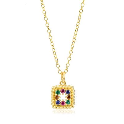 Square necklace - multi zirconia - 38+4 mm - gold plated