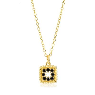 Square necklace - black zirconia - 38+4 mm - gold plated