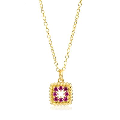 Square necklace - ruby zirconia - 38+4 mm - gold plated