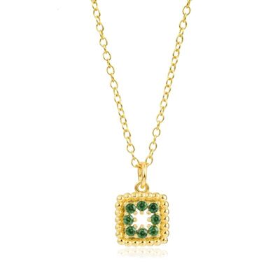 Quadratische Halskette - grüner Zirkonia - 38+4 mm - vergoldet