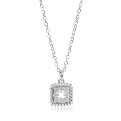 Square necklace - white zirconia - 38+4 mm - rhodium silver