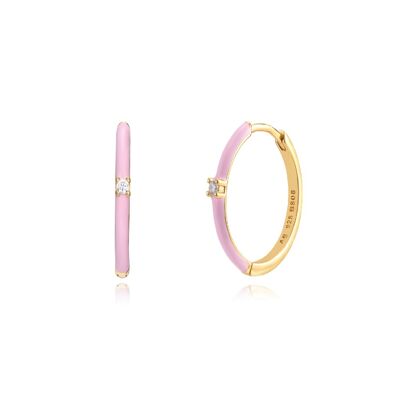 Pendientes aro - 18mm - enamel rosa - bañado oro