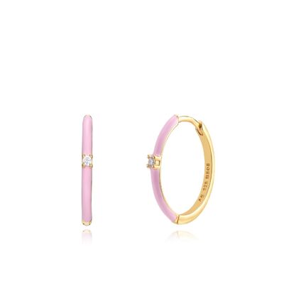 Hoop earrings - 18mm - pink enamel - gold plated