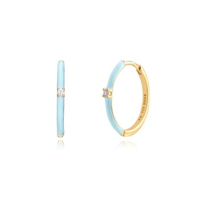 Hoop earrings - 18mm - turquoise enamel - gold plated