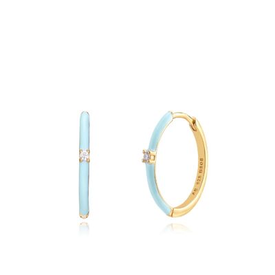 Hoop earrings - 18mm - turquoise enamel - gold plated