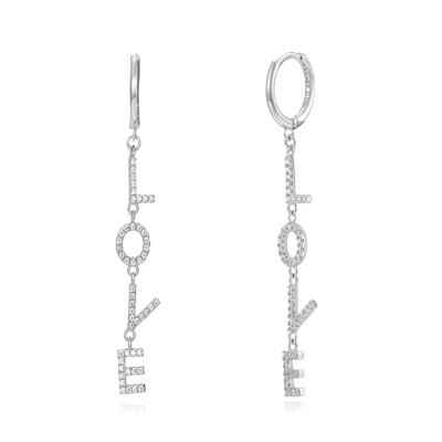 Boucles d'oreilles créoles Love - 11+34 mm - zircone blanche - argent rhodié