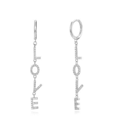 Love hoop earrings - 11+34 mm - white zirconia - rhodium silver