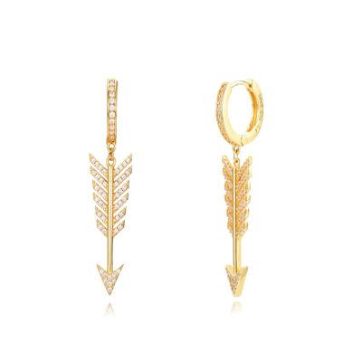 Arrow hoop earrings - 13+27 mm - white zirconia - gold plated