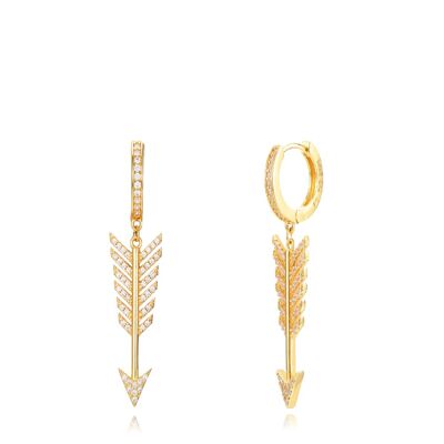 Arrow hoop earrings - 13+27 mm - white zirconia - gold plated
