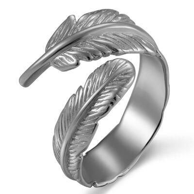 Silver ring - feather - rhodium silver - 10