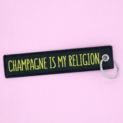 Llavero tejido El champán es mi religión - regalo de humor - champán - aperitivo