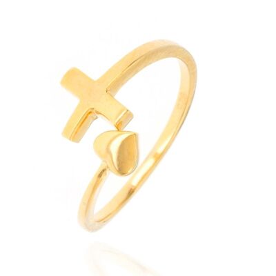 Silver ring - cross and heart - 12 - gold plated silver