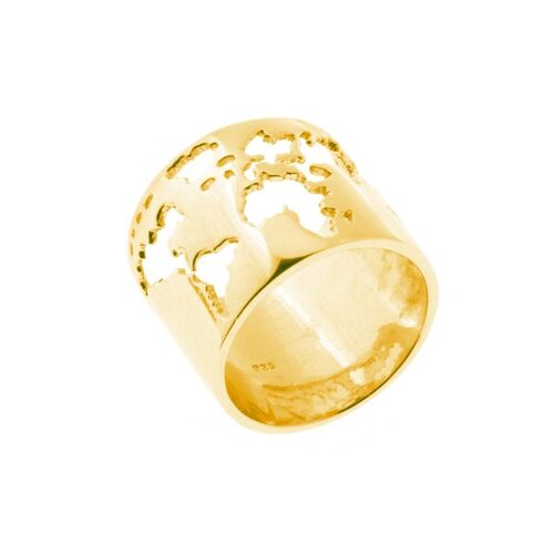 Anillo plata - mundo 17mm - 12 - plata chapado oro