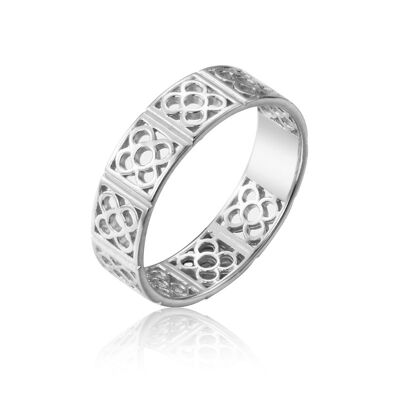 Silver ring - modernist - rhodium plated silver - 10