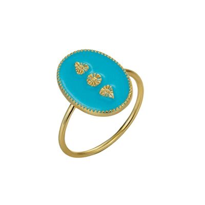 Bague en argent - émail turquoise - argent plaqué or - 10