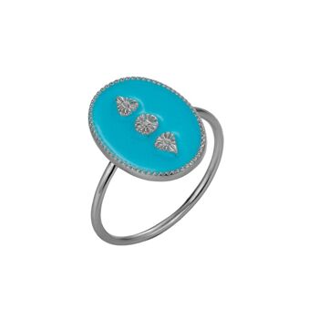 Bague en argent - émail turquoise - argent rhodié - 10