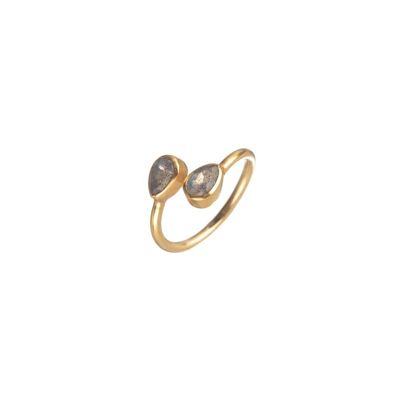 Anillo mineral - 5*6mm - labradorita - bañado oro