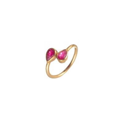 Mineral ring - 5*6mm - ruby - gold plated