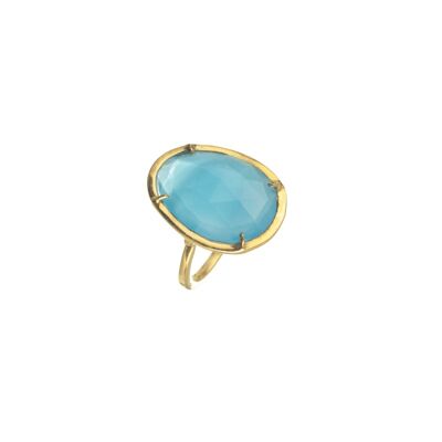 Mineral ring - 15*20mm - gold plated - blue chalcedony