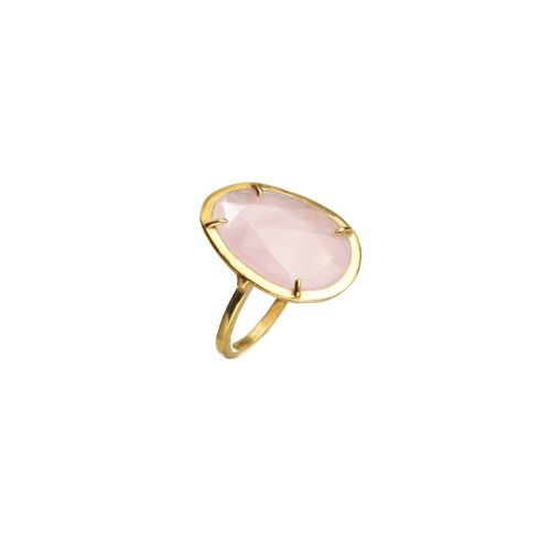 Anillo mineral - 15*20mm - cuarzo rosa - bañado oro