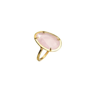 Anello minerale - 15*20mm - quarzo rosa - placcato oro