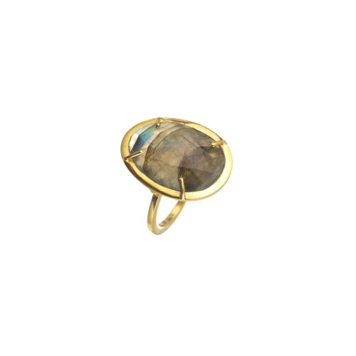 Anillo mineral - 15*20mm - labradorita - bañado oro