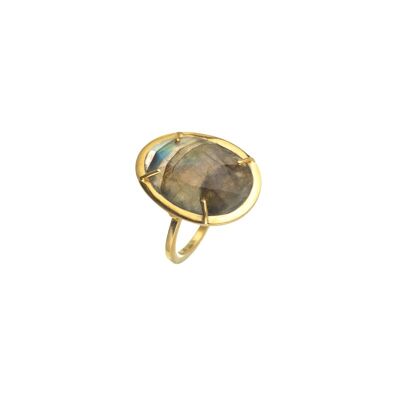 Mineral ring - 15*20mm - labradorite - gold plated
